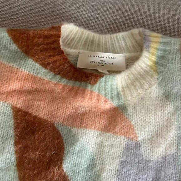 Sezane Amicie Jumper XS/S/M Leaves Print Kid mohair French Knit Sweater Soft - Picture 6 of 9